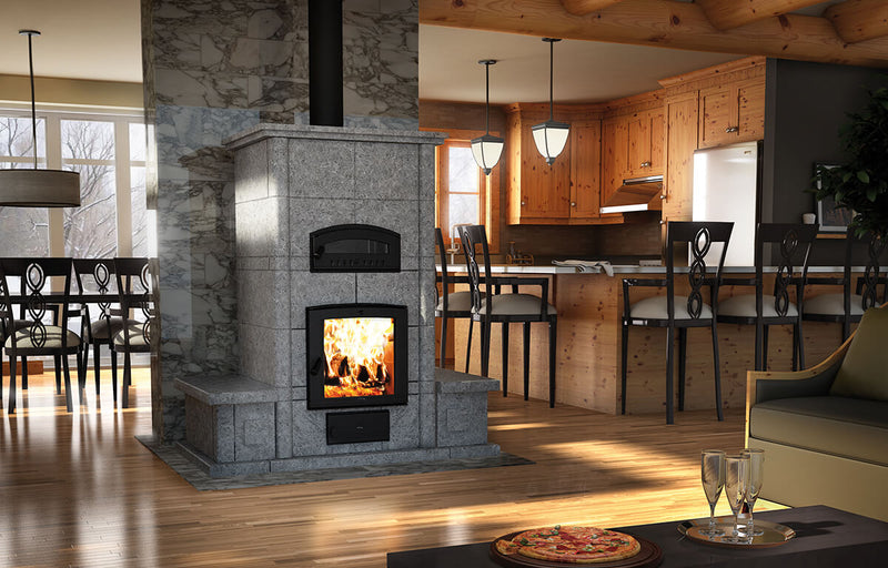 Valcourtinc FM1200 Mass Fireplace with oven and Benches on Both Sides